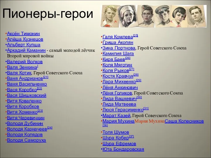 Пионеры-герои Аксён Тимонин Алёша Кузнецов Альберт Купша Аркадий Каманин - самый