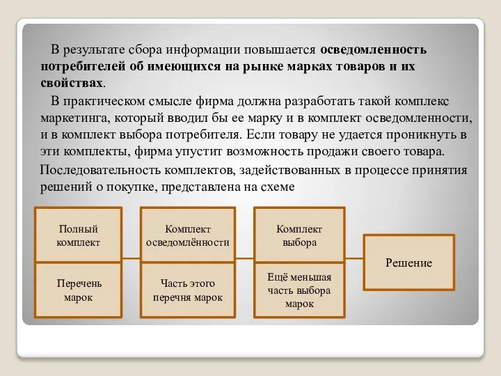 В результате сбора информации повышается осведомленность потребителей об имеющихся на рынке