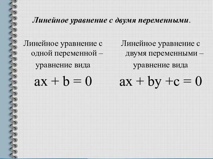 Линейное уравнение с двумя переменными. Линейное уравнение с одной переменной –