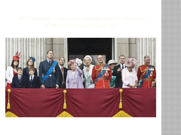 BRITISH ROYAL FAMILY ON THE BALCONY AT TROOPING OF THE COLOURS CEREMONY 2002