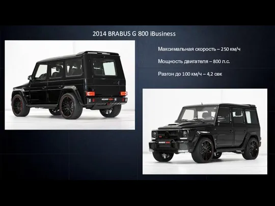 2014 BRABUS G 800 iBusiness Максимальная скорость – 250 км/ч Мощность