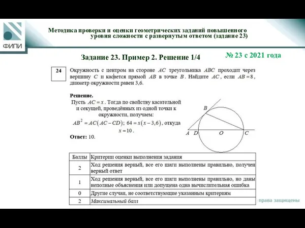 Методика проверки и оценки геометрических заданий повышенного уровня сложности с развернутым