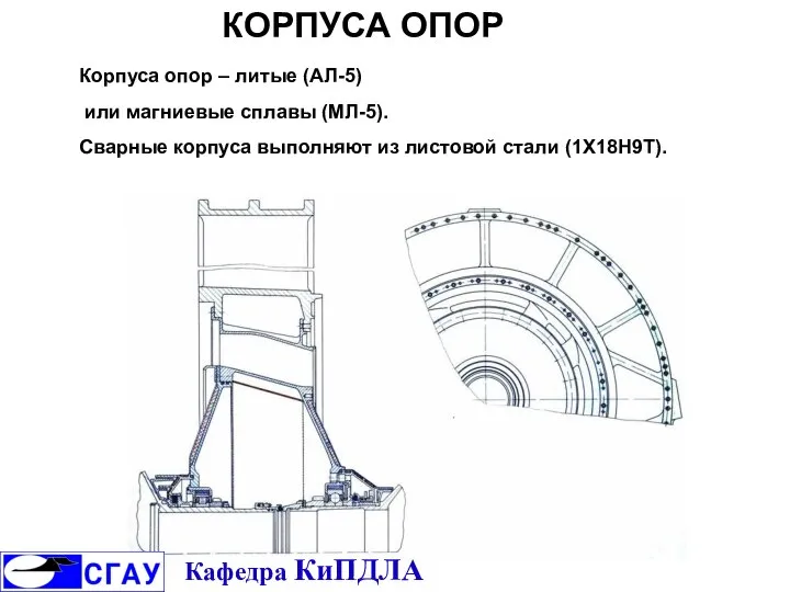 Корпуса опор – литые (АЛ-5) или магниевые сплавы (МЛ-5). Сварные корпуса