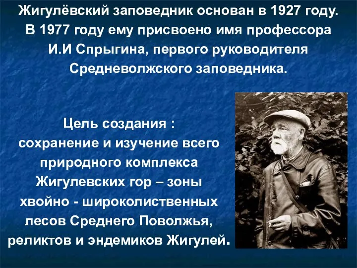 Цель создания : сохранение и изучение всего природного комплекса Жигулевских гор