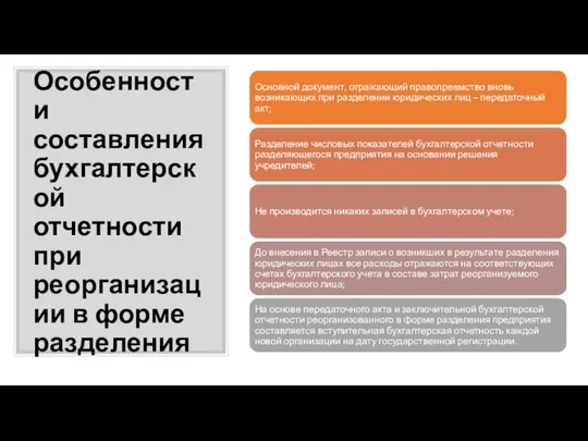 Особенности составления бухгалтерской отчетности при реорганизации в форме разделения