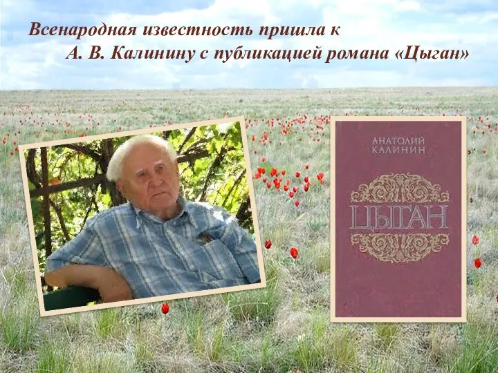 Всенародная известность пришла к А. В. Калинину с публикацией романа «Цыган»