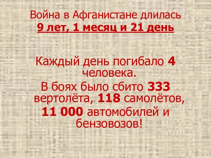 Война в Афганистане длилась 9 лет, 1 месяц и 21 день