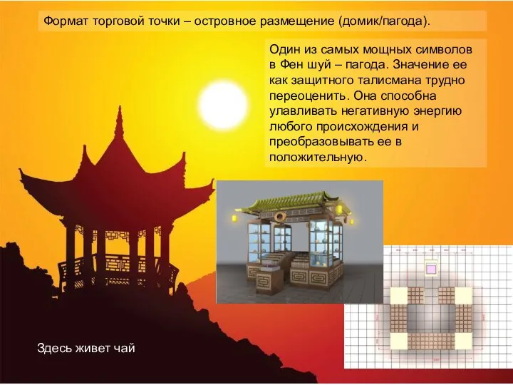 Здесь живет чай Формат торговой точки – островное размещение (домик/пагода). Один