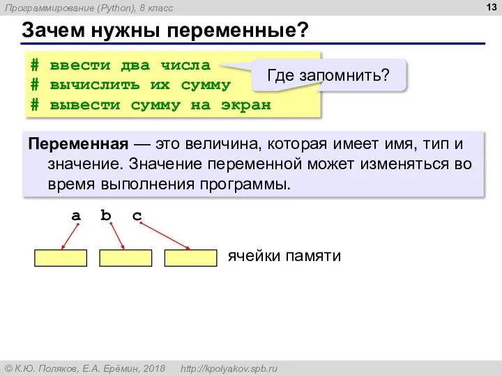 # ввести два числа # вычислить их сумму # вывести сумму