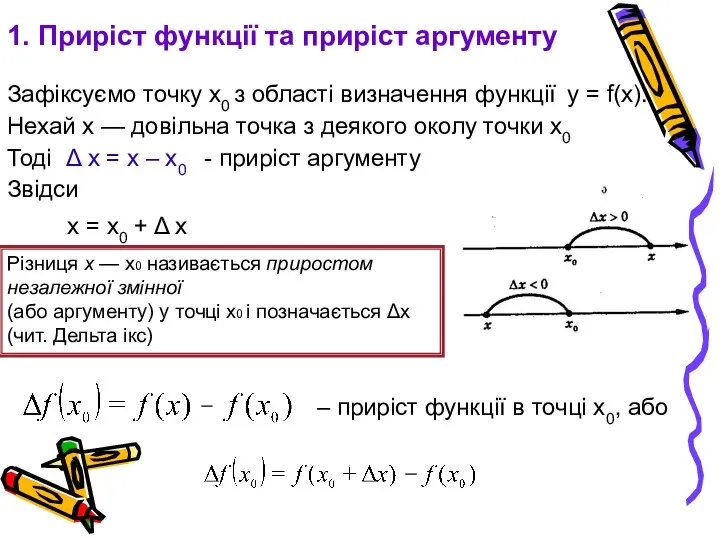 1. Приріст функції та приріст аргументу Зафіксуємо точку х0 з області