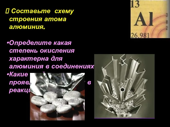 Составьте схему строения атома алюминия. Определите какая степень окисления характерна для