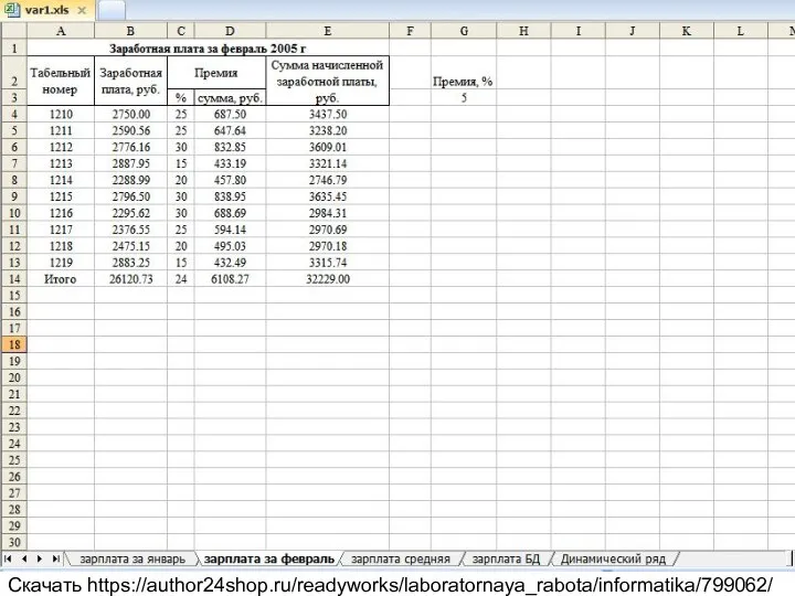 Вариант 1 Вызвать Excel. Создать новую рабочую книгу. Создать таблицу "Заработная