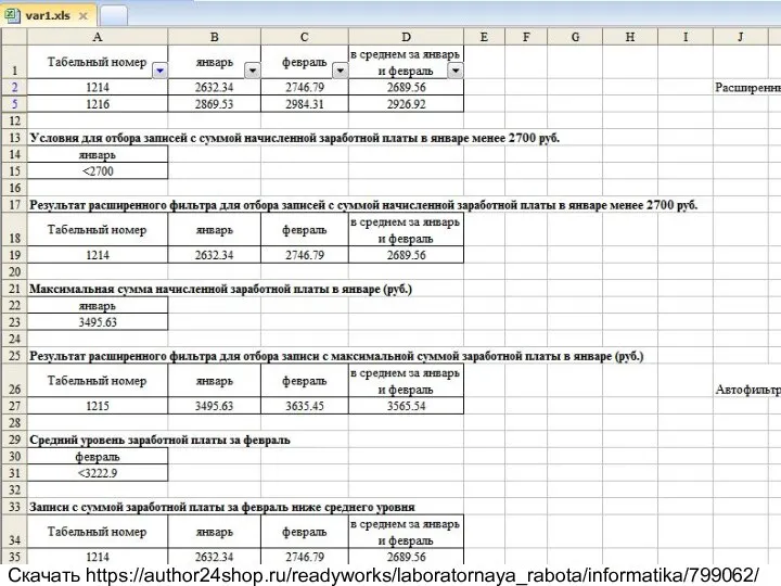 Вариант 1 Вызвать Excel. Создать новую рабочую книгу. Создать таблицу "Заработная