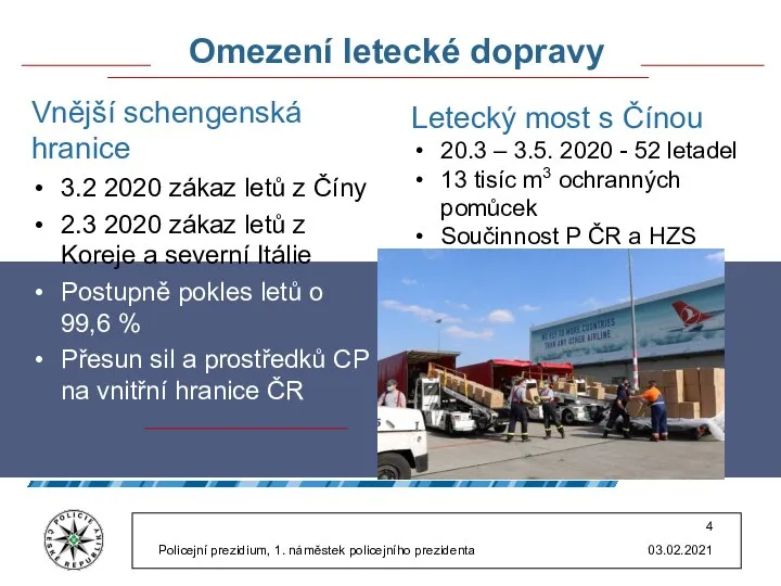 03.02.2021 Policejní prezidium, 1. náměstek policejního prezidenta Omezení letecké dopravy Vnější