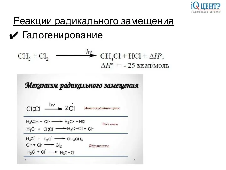 Реакции радикального замещения Галогенирование