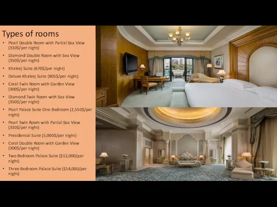 Types of rooms Pearl Double Room with Partial Sea View (310$/per