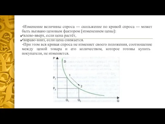 Изменение величины спроса — скольжение по кривой спроса — может быть