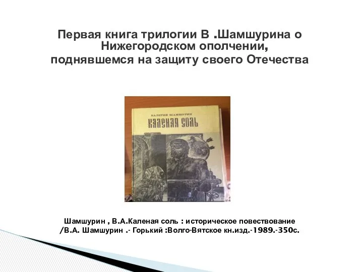 Первая книга трилогии В .Шамшурина о Нижегородском ополчении, поднявшемся на защиту