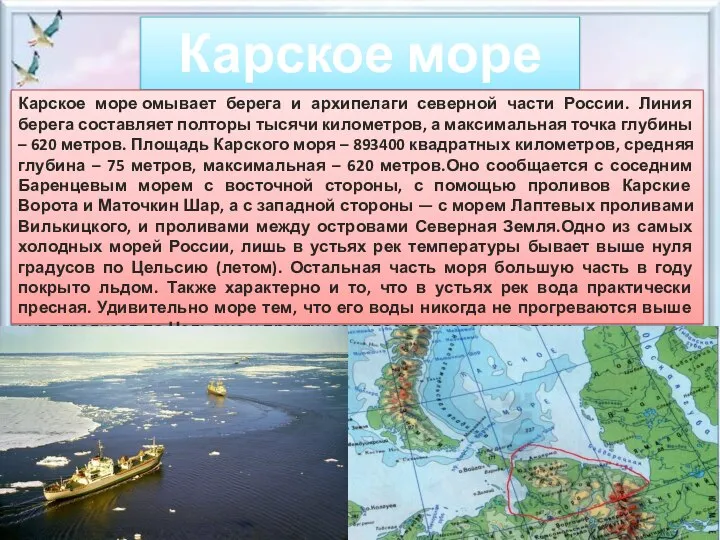 Карское море Карское море омывает берега и архипелаги северной части России.