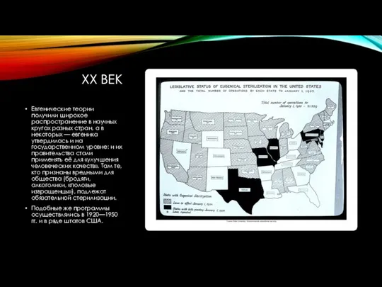 XX ВЕК Евгенические теории получили широкое распространение в научных кругах разных