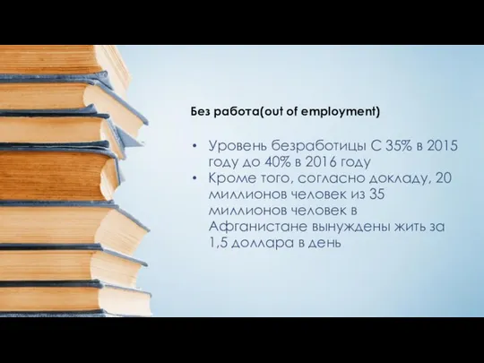 Без работа(out of employment) Уровень безработицы С 35% в 2015 году