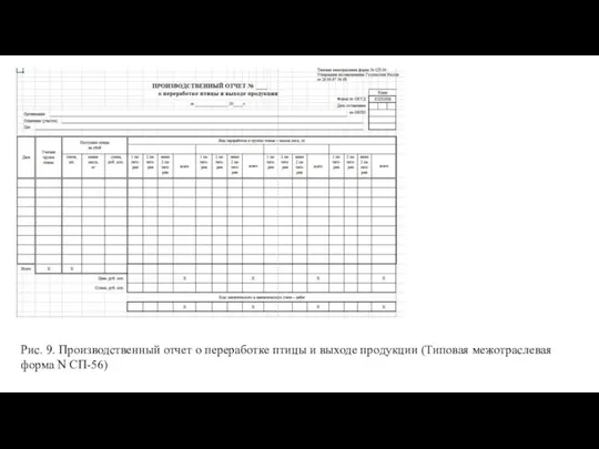 Рис. 9. Производственный отчет о переработке птицы и выходе продукции (Типовая межотраслевая форма N СП-56)