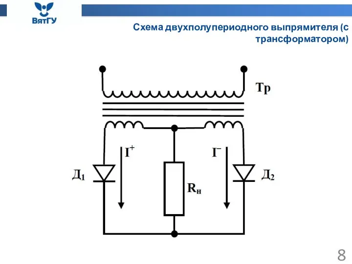 Схема двухполупериодного выпрямителя (с трансформатором)