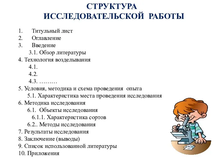 1. Титульный лист 2. Оглавление 3. Введение 3.1. Обзор литературы 4.