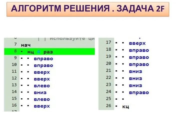 АЛГОРИТМ РЕШЕНИЯ . ЗАДАЧА 2F