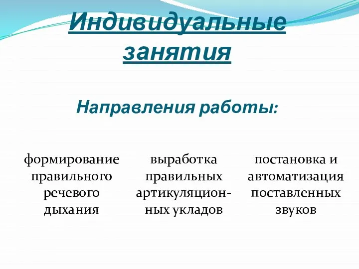 Индивидуальные занятия Направления работы: