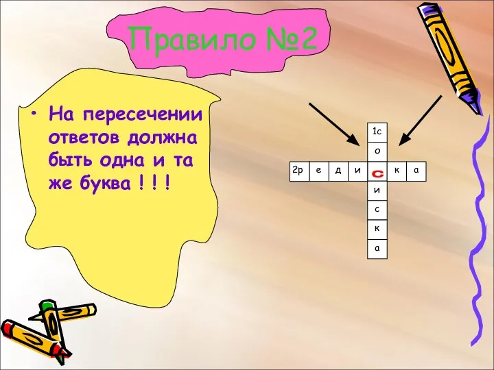 Правило №2 На пересечении ответов должна быть одна и та же буква ! ! ! с