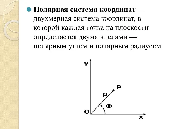 Полярная система координат — двухмерная система координат, в которой каждая точка