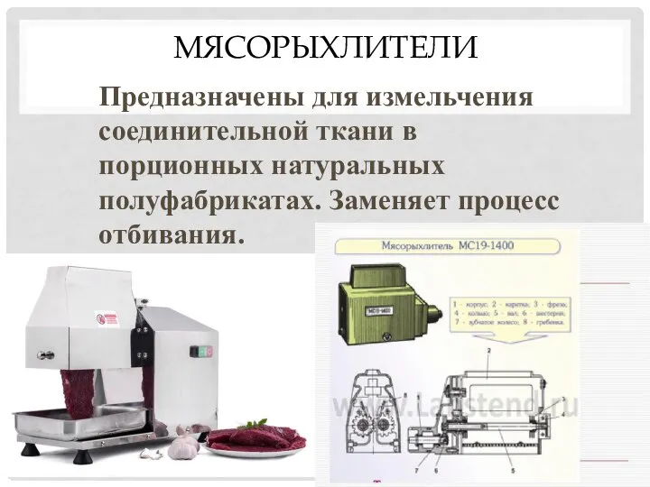 МЯСОРЫХЛИТЕЛИ Предназначены для измельчения соединительной ткани в порционных натуральных полуфабрикатах. Заменяет процесс отбивания.