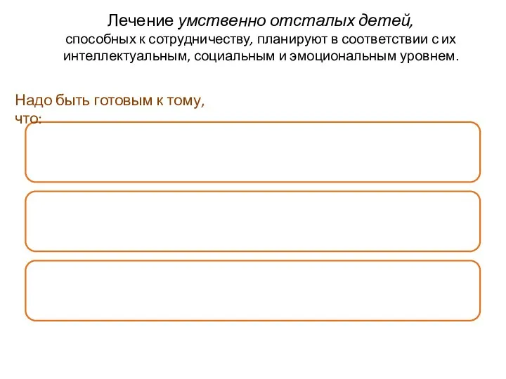 Лечение умственно отсталых детей, способных к сотрудничеству, планируют в соответствии с