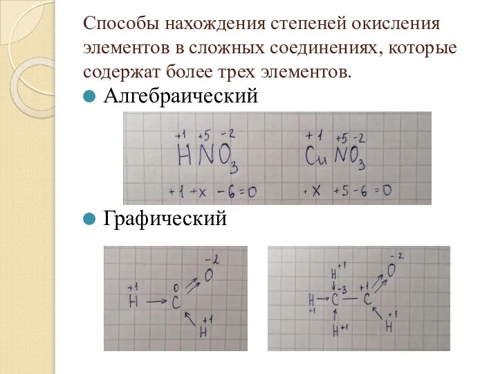 Способы нахождения степеней окисления элементов в сложных соединениях, которые содержат более трех элементов. Алгебраический Графический