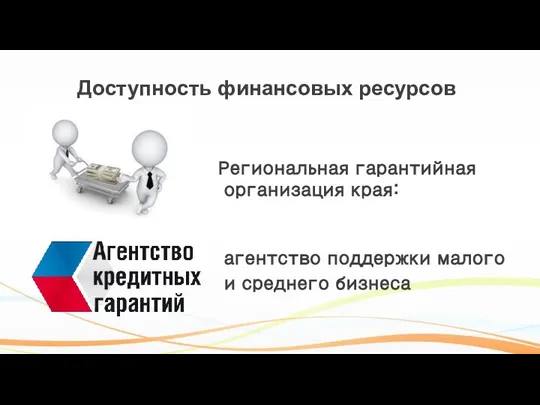 Доступность финансовых ресурсов Региональная гарантийная организация края: агентство поддержки малого и среднего бизнеса