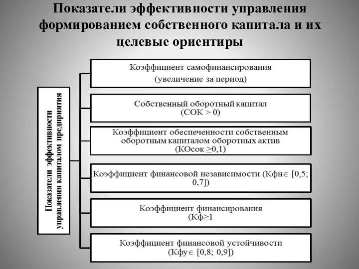 Показатели эффективности управления формированием собственного капитала и их целевые ориентиры