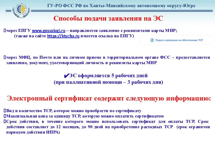 Способы подачи заявления на ЭС через ЕПГУ www.gosuslugi.ru – направляется заявление