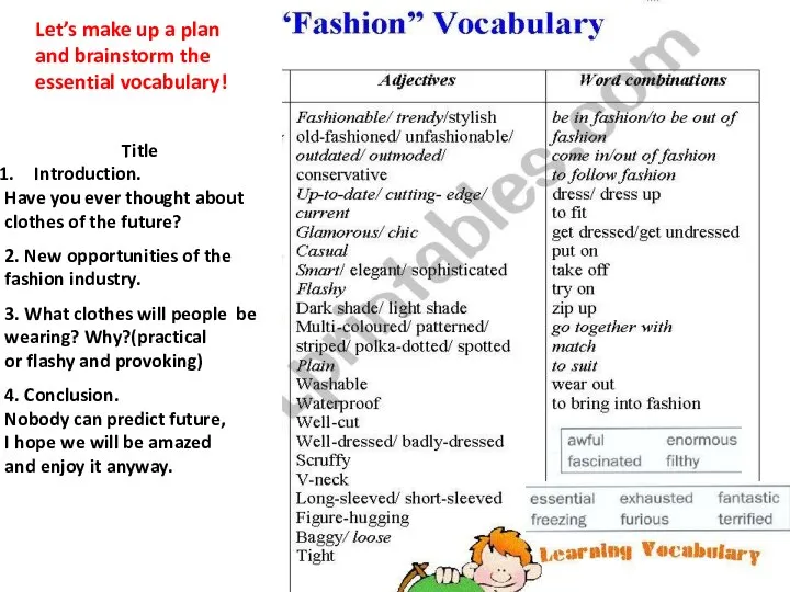 Let’s make up a plan and brainstorm the essential vocabulary! Title