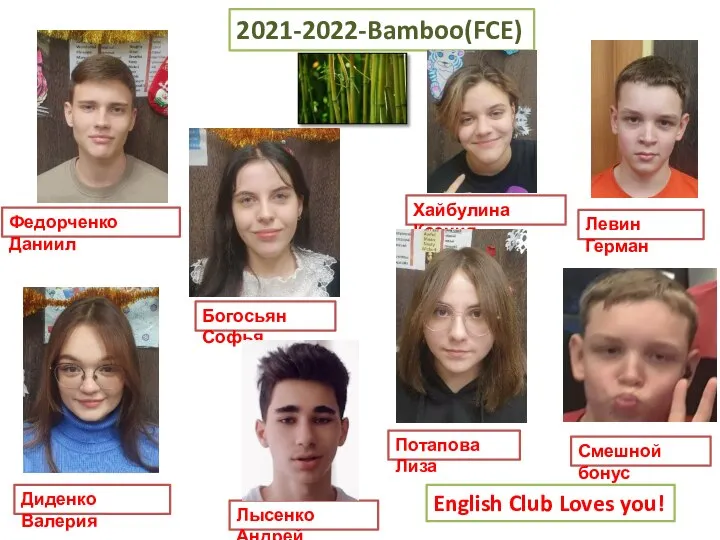 2021-2022-Bamboo(FCE) Федорченко Даниил Богосьян Софья Диденко Валерия Лысенко Андрей Левин Герман