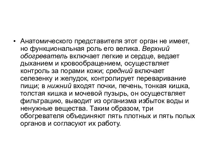 Анатомического представителя этот орган не имеет, но функциональная роль его велика.