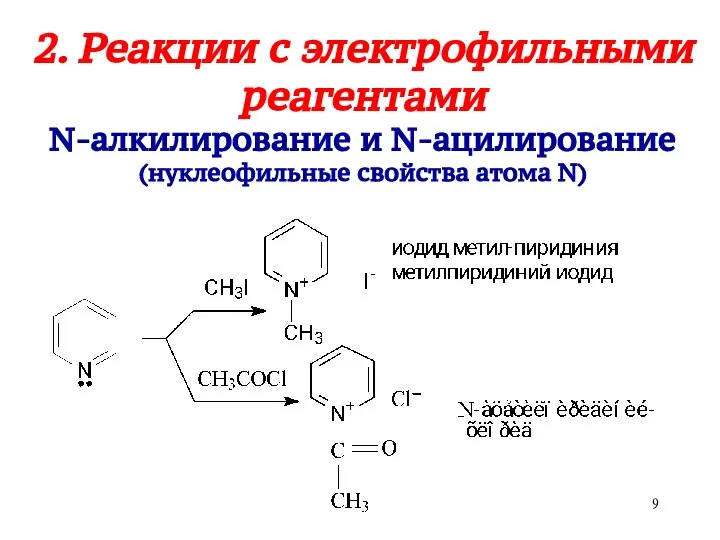 2. Реакции с электрофильными реагентами N-алкилирование и N-ацилирование (нуклеофильные свойства атома N)