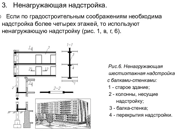 3. Ненагружающая надстройка. Если по градостроительным соображениям необходима надстройка более четырех