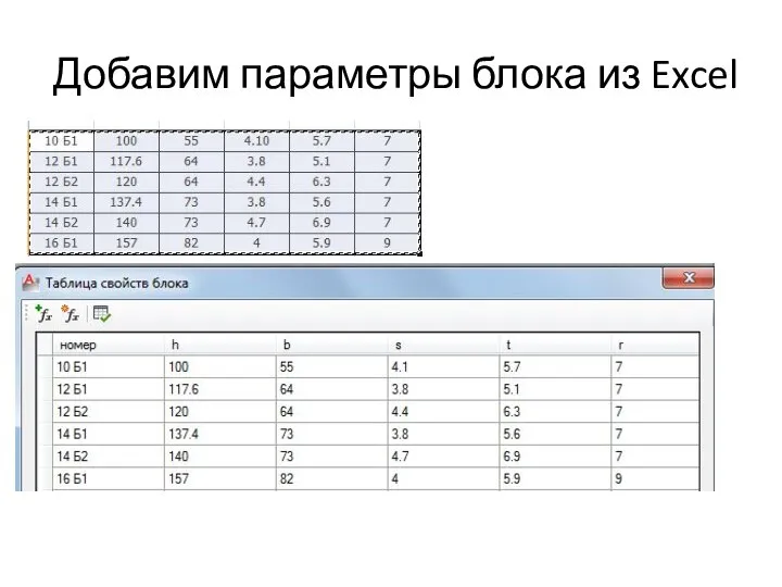 Добавим параметры блока из Excel