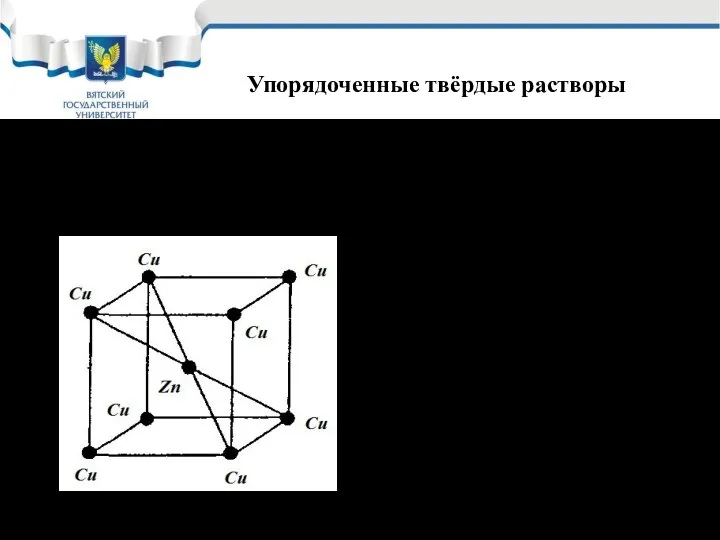 Примером упорядоченного твердого раствора может служить раствор цинка в меди, который