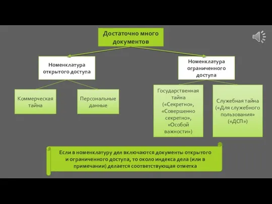 Достаточно много документов Номенклатура открытого доступа Номенклатура ограниченного доступа Государственная тайна