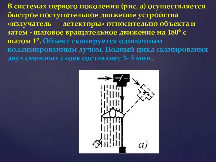 В системах первого поколения (рис. а) осуществляется быстрое поступательное движение устройства