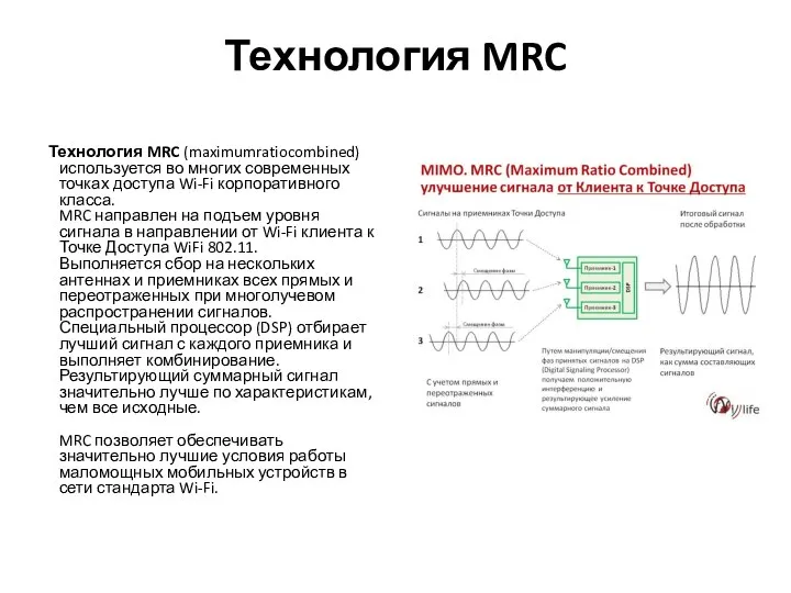 Технология MRC Технология MRC (maximumratiocombined) используется во многих современных точках доступа