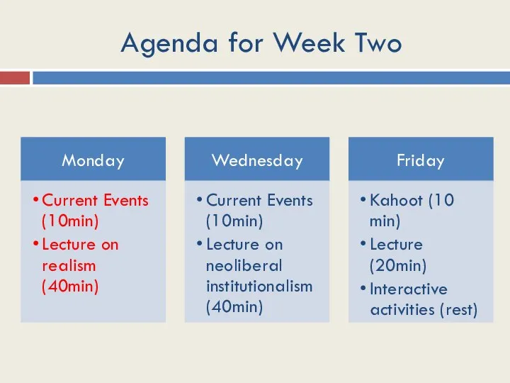 Agenda for Week Two