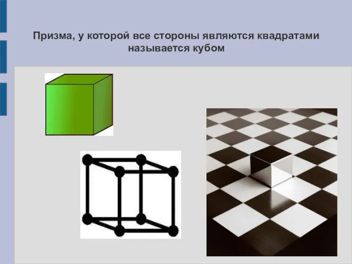 Призма, у которой все стороны являются квадратами называется кубом